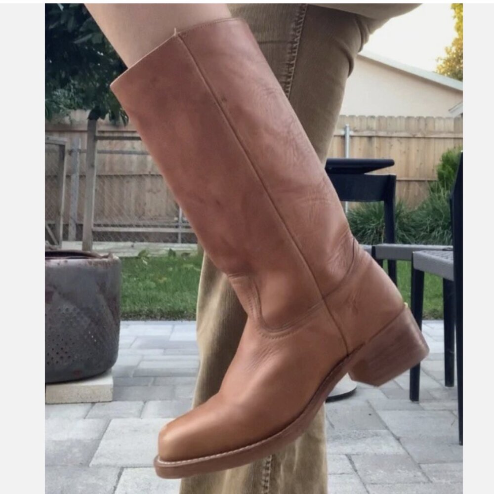 Frye Campus 14L Saddle Cognac Leather Equestrian Square Toe Cowboy Western Boots - Picture 10 of 10
